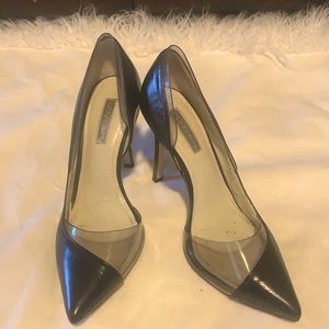 BCBGeneration Tricky d'Orsay Black Leather Clear Trim Dress Shoes Pumps Sz.7